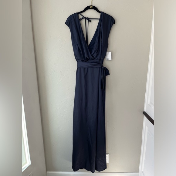 💙 DESSY COLLECTION CHARMEUSE V NECK SATIN DRESS GOWN MIDNIGHT 4 - Picture 6 of 8